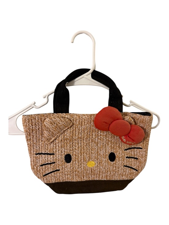 Hello Kitty Handbags - Hello Kitty Sanrio Woven Straw Tote Bag Red Bow Black Handles